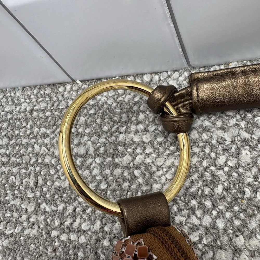 Brown Castle Core Chain Mesh Handbag Purse Zipper Top Hoop Handle Holder Cool H3